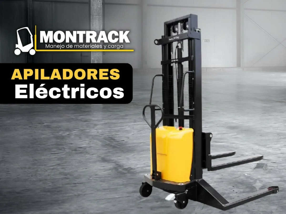Apilador eléctrico amarillo con mástil negro